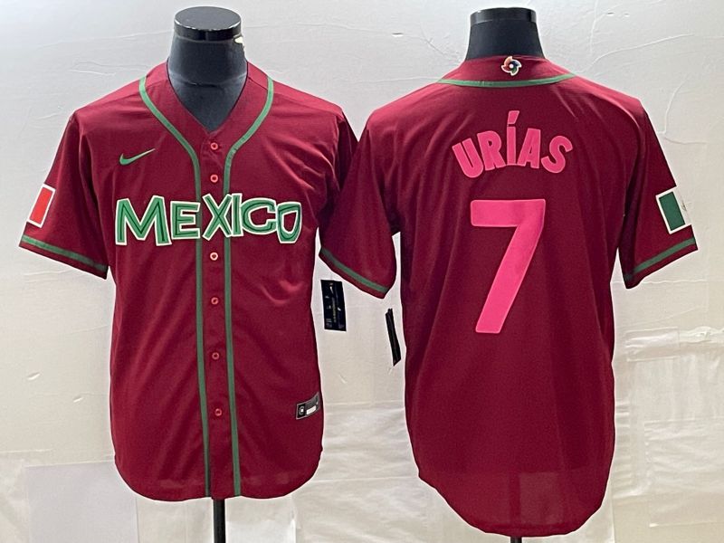Men 2023 World Cub Mexico #7 Urias Red pink Nike MLB Jersey12->more jerseys->MLB Jersey